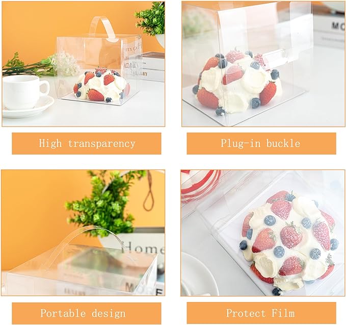 15 Pcs 7x7x6 Inch Clear Cake Boxes with Handle & Cake Boards, Easy Carrying Plastic Cake Containers, Cake Holder Carriers for Birthday Christmas Birthday Wedding, Party, Gift