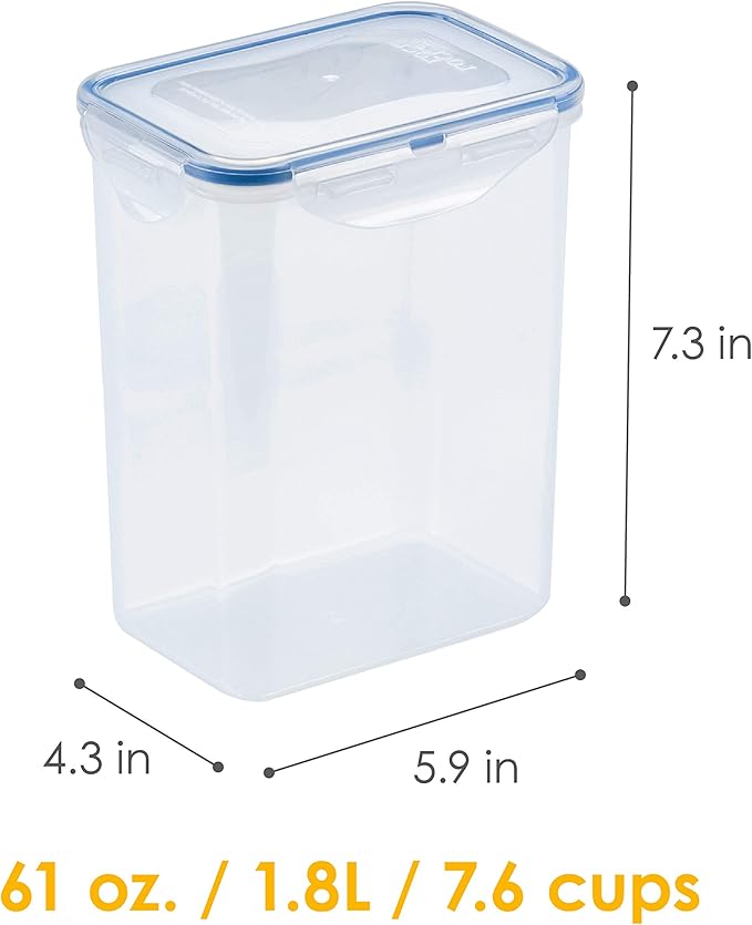 LocknLock Easy Essentials Airtight Rectangular Tall Food Storage Container 7.61 Cup, 4 Piece, Clear