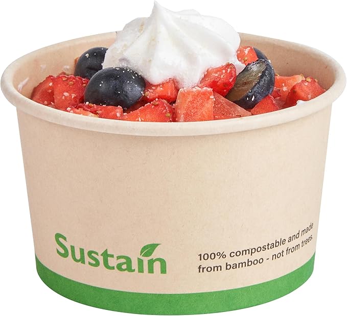 Restaurantware-Sustain 5 Ounce Paper Soup Containers, 50 Disposable Ice Cream Cups - Lids Sold Separately, With PLA lining, Bamboo To Go Hot Soup Bowls, Compostable, Greaseproof
