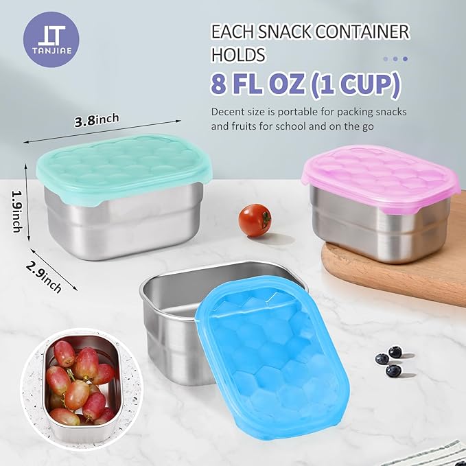 Kids Snack Pro - Stainless Steel Snack Containers for Kids | Easy Open Leak Proof Small Food Containers with Silicone Lids - Perfect Metal Toddler Lunch Box for Daycare and School (8oz)
