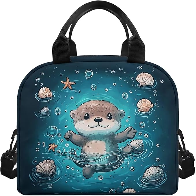 Showudesigns Sea Otter Lunch Bag for Girls 10-12 8-10 Boys Lunch Box Kids Food Containers Reusable Lunchbox Bags for School Work Office Shopping Cooler Tote Bag Blue