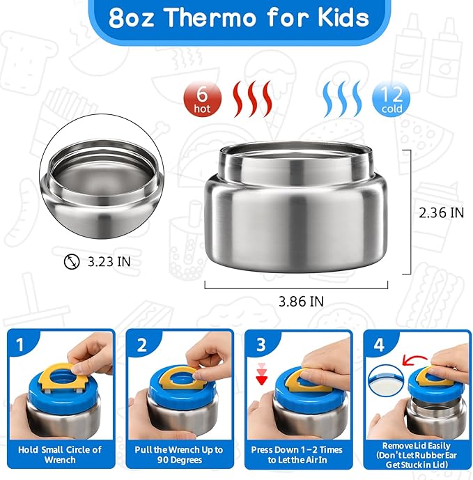 MAISON HUIS Bento Lunch Box for Kids With 8oz Soup Thermo, Leakproof Lunch Compartment Containers with 4 Compartment Bento Box, Thermo Food Jar and Lunch Bag, BPA Free,Travel, School(Alien in Space)