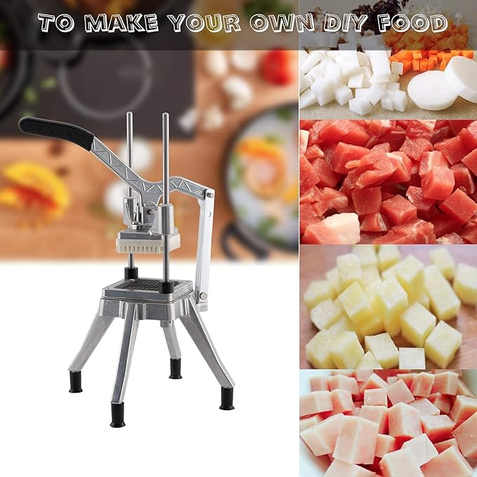 Vegetable Dicer Quick Slicer Machine, 1/2"+1/4"+3/8" Blade, S-Steel French Fry Maker Onion Pepper Potato Mushrooms chopper