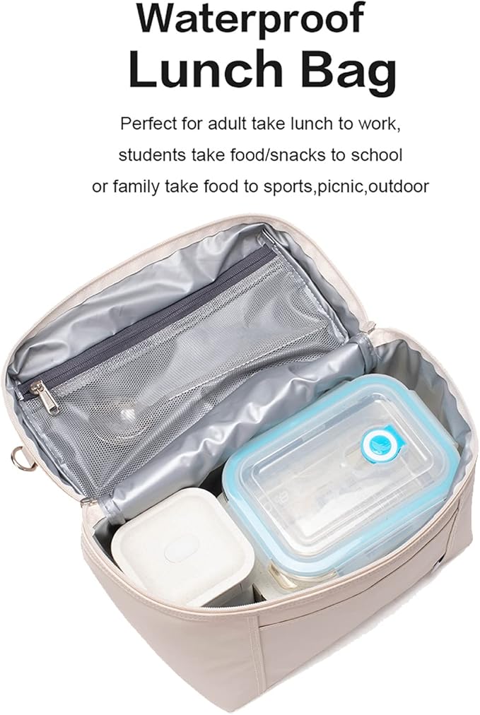 NOL Natural Organic Lifestyle Insulated Lunch Bags for Women Cooler Bag Lightweight Nylon Waterproof Lunch Box For Work(Medium, Cream