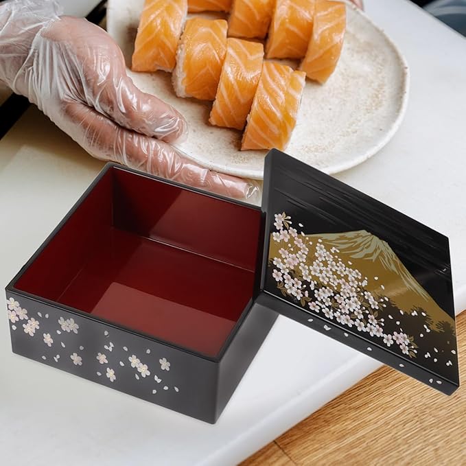 Amosfun Traditional Japanese Bento Lunch Box 3-tiers Sushi Tray Plastic Lacquered Snack Box with Lid Meal Container for Home Restaurant