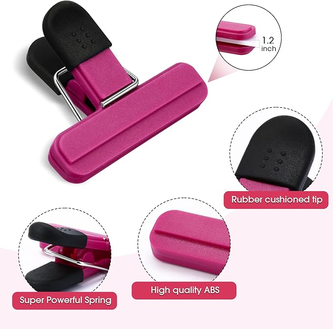 20 Pcs Chip Bag Clips Plastic Heavy Duty Clips Food Bag Clips Heavy Seal Grip for Food Storage Snack, 3.07 x 2.56 x 1.46 Inch(Rose Red)