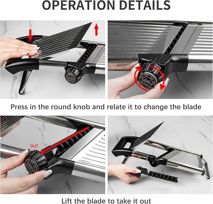 VEKAYA Mandoline Slicer,Mandoline Food Slicer for Kitchen,Mandolin,Potato,Vegetable Chopper,Adjustable Stainless Steel Veggie Onion Tomato Julienne Cutter with Cut-Resistant Gloves