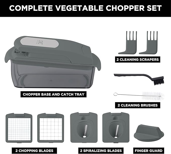 Cook with Color Vegetable Chopper - Multifunctional 11 in 1 Vegetable Chopper with Container - Food Chopper to Dice, Chop, Slice, Julienne and Spiralize, Charcoal