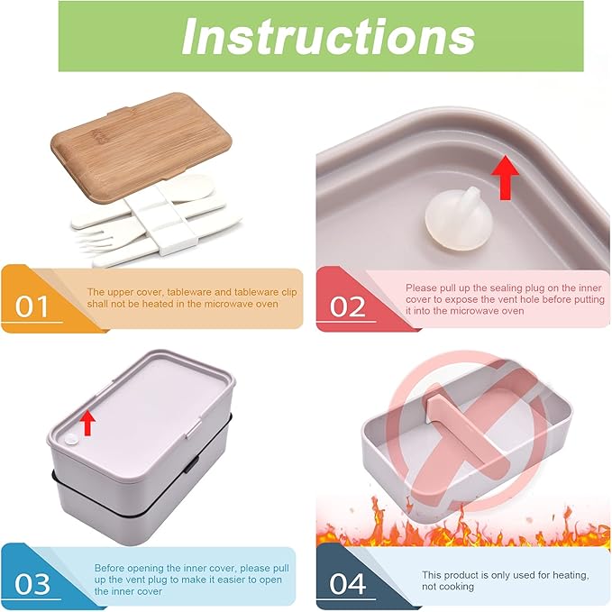 1200ML Bento Boxes, Japanese Lunch Boxes, 2 Stackable Food Containers,for Adults, Men&Women, with Nylon Sealing Strap,Built-In Reusable Cutlery,BPA Free,Bamboo Lid,Microwave Safe (GREY)