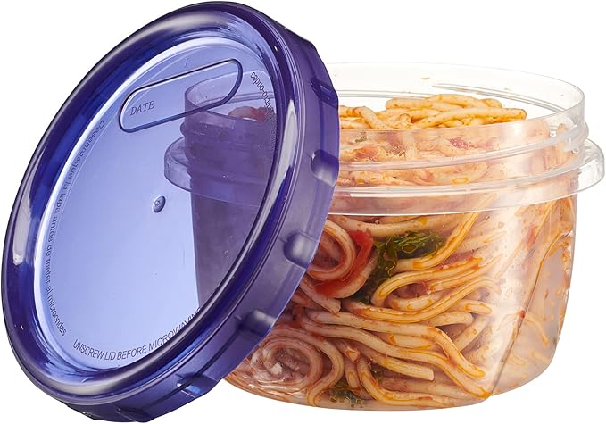 PLASTICPRO 6 Pack Twist Cap Food Storage Containers with Blue Screw on Lid- 16 oz Reusable Meal Prep Containers - Freezer and Microwave Safe Blue Plastic Food Storage