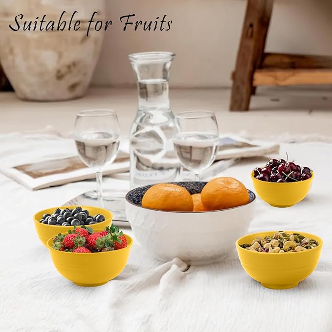 wheat straw icecream bowls 10oz set of 8 - Unbreakable Dessert Bowls Freezer Safe - Small Bowls for Yogurt,Snack and Fruits. Yellow