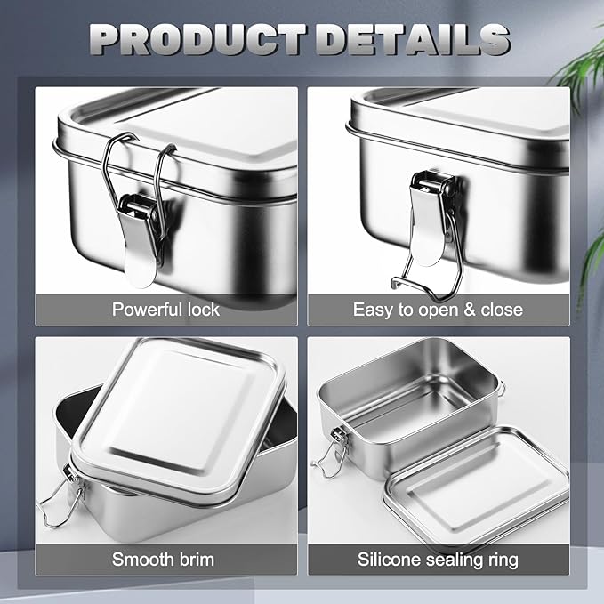 Umigy 8 Pcs Stainless Steel Food Containers Metal Bento Lunch Box Stainless Steel Food Storage Containers, Lockable Clips to Leak Proof, Reusable Dishwasher Snack Boxes for Work, Picnic (850ml)