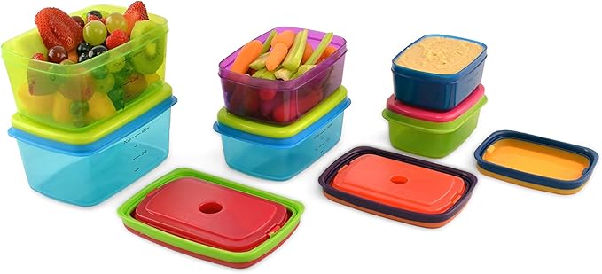 Fit & Fresh Kids' Healthy Lunch Set, 14-Piece Value Reusable Container Set with Removable Ice Packs, Leak-Proof, BPA-Free, Portion Control, Multicolor