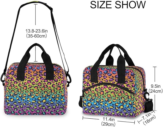 MNSRUU Insulated Lunch Bag - Rainbow Gradient Leopard Lunch Box with Adjustable Shoulder Strap - Reusable, Leakproof Cooler Bag for Work, School