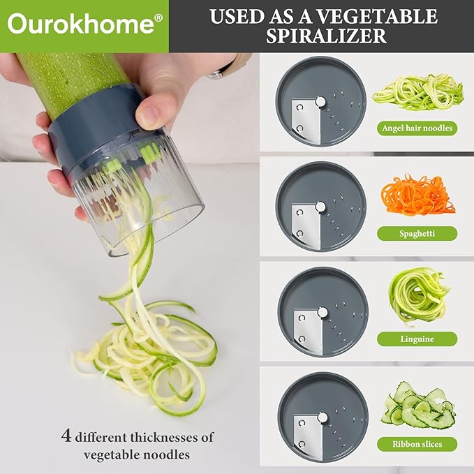 Ourokhome Onion Chopper Dicer with Container, Manual Food Cutter with Handheld Veggie Spiral, Hand Vegetable Mandolin slicer for Potato, Tomato, Carrot, Essential Kitchen Gadget (6 in 1, Gray)