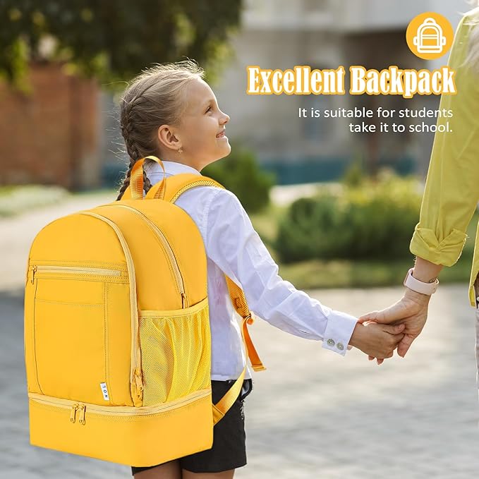 NOL Natural Organic Lifestyle Kids 2-in-1 Backpack & Insulated Lunch Bag-16 Multi-Functional Large Compartments Backpack for School & Travel,Double Deck,Water Resistant,Leak-proof,Padded,Earth-yellow