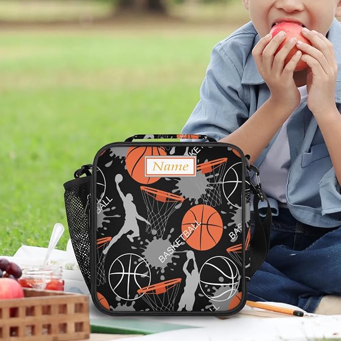 Personalized Lunch Box with Name, Custom Lunch Box Basketball Customized Insulated Lunch Bag Tote, Cooler Freezable Meal Prep Bag with Shoulder Strap Waterproof Lunch Container for Office Picnic