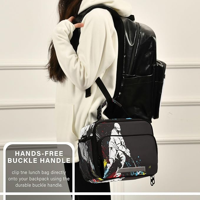 Pfrewn Hockey Player Rainbow Lunch Box for Kids School Students Insulated Lunch Bag with Shoulder Strap for Office Adults Reusable Cooler Bags Lunch Tote