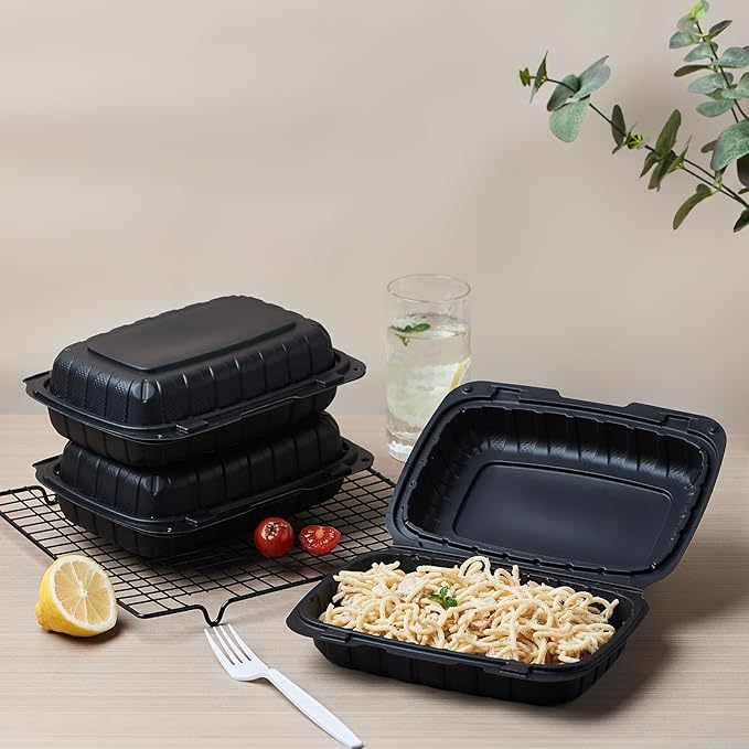 9X6 1-Compartment 50-Pack Plastic Clamshell Containers Food To Go Box Heavy Duty Disposable Hinged With Secure Snap Lid (Formerly FULING)