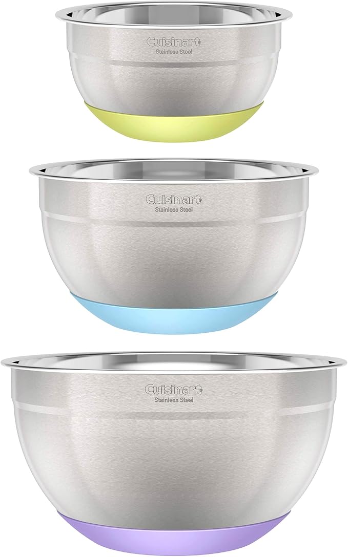 Cuisinart 3-Piece Stainless Steel Mixing Bowls with Nonslip Base, 1.5qt, 3qt & 5qt