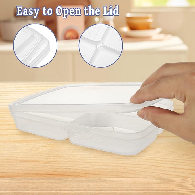8 Pcs 4 Compartment Food Storage Containers with Lids, BPA-Free Divided Serving Tray Container Reusable, Plastic Freezer Storage Containers for Storing Fruits, Vegetables, Meat