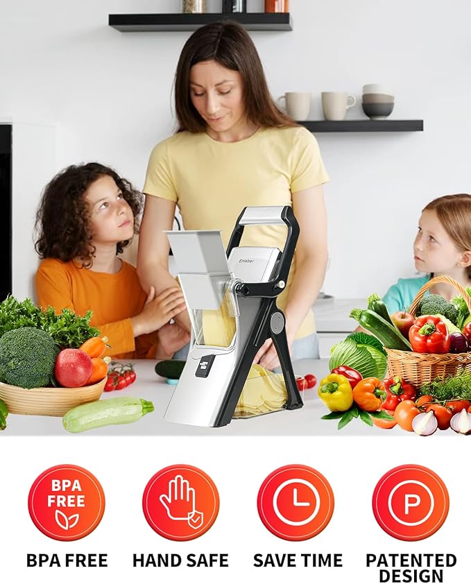 Upgrade Mandoline Slicer Safe Vegetable Chopper-Julienne Dicer for Kitchen, Potato Slicer, Adjustable Vegetable Cutter with Container, Multifunctional 6 in 1 Food Chopper (Black)