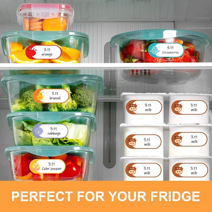 528 Pcs 1 x 2.5 Inch Baby Milk Bottle Labels Writeable, Removable Freezer Labels, 528 Food Stickers Cartoon Waterproof, Residue-Free Food Storage Label, for Kitchen, Mason Jar