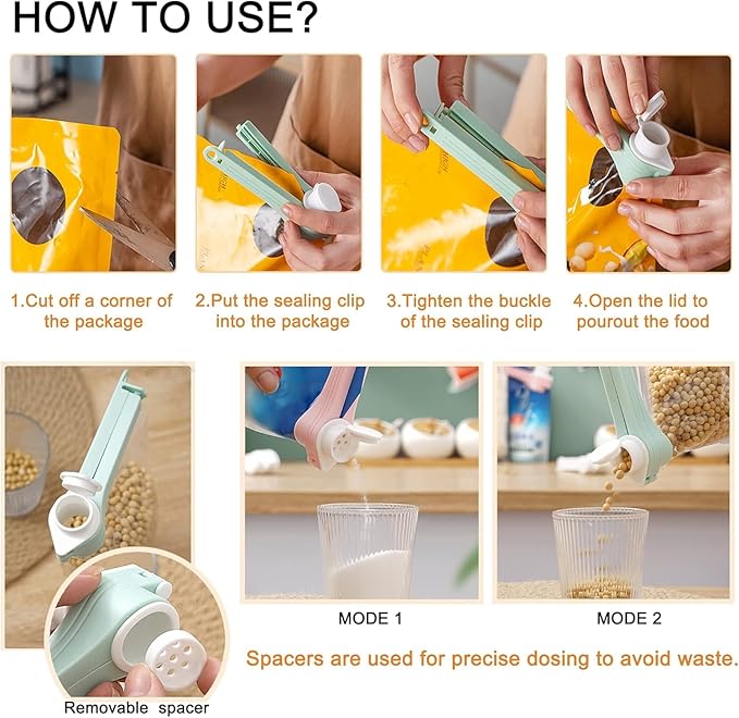4pcs Bag Spout Clip,for Food,Snack Sealing Clips with Pour Spouts,Kitchen Chip Bag with Adhesive Hooks, for Cereal Kitchen Food Storage Organizer Kit-4 Color