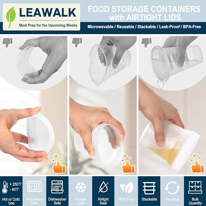 16oz 12Pack Reusable Freezer Food Storage Containers with Airtight Twist Top Lid. Overnight Oats Containers with Lids BPA-Free. Plastic Soup Deli Container with Lids Microwave/Dishwasher/Freezer Safe