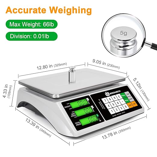 Produce Scale - Precision Commercial Food Scale with Touch Sensitive, Price Calculation - Ideal for Delis, Groceries, Retailers, Farmers Markets, Restaurants - 66lb Accurate Vegetable Scale