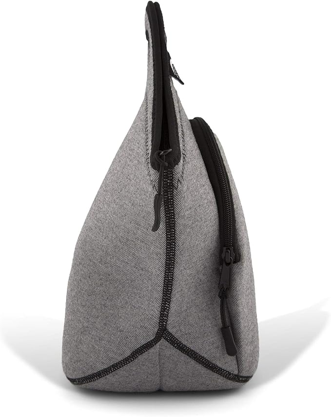 Nordic By Nature Large Neoprene Lunch Bag for Women & Lunch tote for Kids Insulated Lunch bag Reusable Washable Thick Neoprene & Soft Cotton Feel, Premium Stitching, Outside Pocket, (L) Grey/Black
