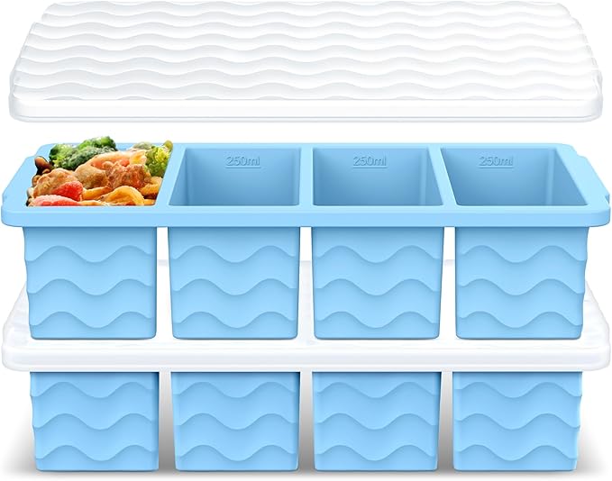Silicone Freezer Tray for Soup with Lid – 1-Cup Soup Container Cube Style Ice Cube Trays for Freezer, Meal Prep & Food Storage, Freeze 250mL/125mL Portions – 2 Pack