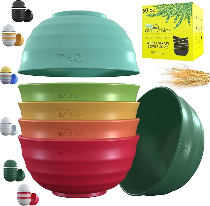 Deep Wheat Straw Bowls 60 OZ - 6 Dishwasher Safe Microwavable Bowls For Kitchen - Large Cereal bowl - Large Soup Bowl For Eating - Salad Bowl - Big Breakfast & PHO bowls For Ramen Rice Noodle Snacks