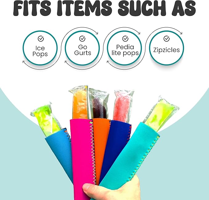 Koverz Kooleez Ice Pop Sleeves, Insulated Neoprene Sleeve for Freezer Pop/Ice Pop, Popsicle Holders for Kids, Washable and Reusable, Assorted Colors, Neon 4-Pack