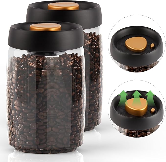 Coffee Vacuum Container Mason Jars: Food Coffee Bean Storage Containers with Lids Airtight, Plastic Wide Mouth Mason Jars Vacuum Sealer, Manual Vacuum Extraction Sealed Tank, 2pcs 1200ml