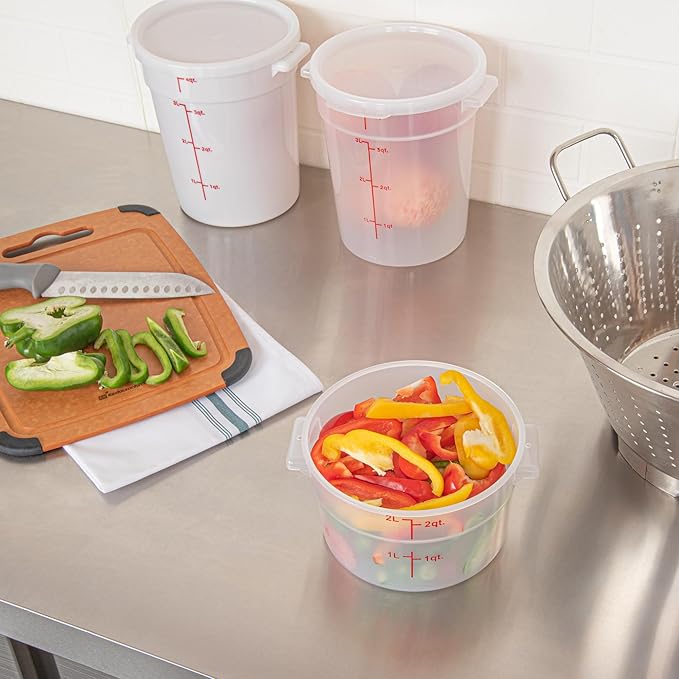 Restaurantware-Met Lux 2 Quart Food Storage Containers, 10 Translucent Storage Containers - Lids Sold Separately, Red Volume Markers, Dishwashable Containers, Side Handles, For Storing Foods
