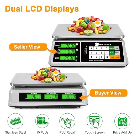 Produce Scale - Precision Commercial Food Scale with Touch Sensitive, Price Calculation - Ideal for Delis, Groceries, Retailers, Farmers Markets, Restaurants - 66lb Accurate Vegetable Scale