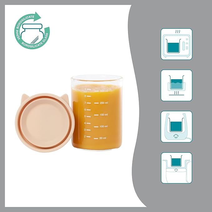 Babymoov Baby Glass Food Jars Set of 6 (8.5oz Each) BPA-Free Borosilicate Glass Storage Containers Leakproof Silicone Lids Microwave, Freezer & Dishwasher Safe Baby Registry Essential