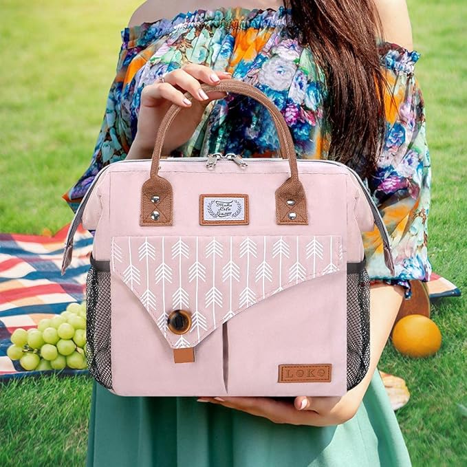 Lekesky Pink Lunch Bag for Women Insulated Lunch Box Leakproof Lunchbox for Adult Work