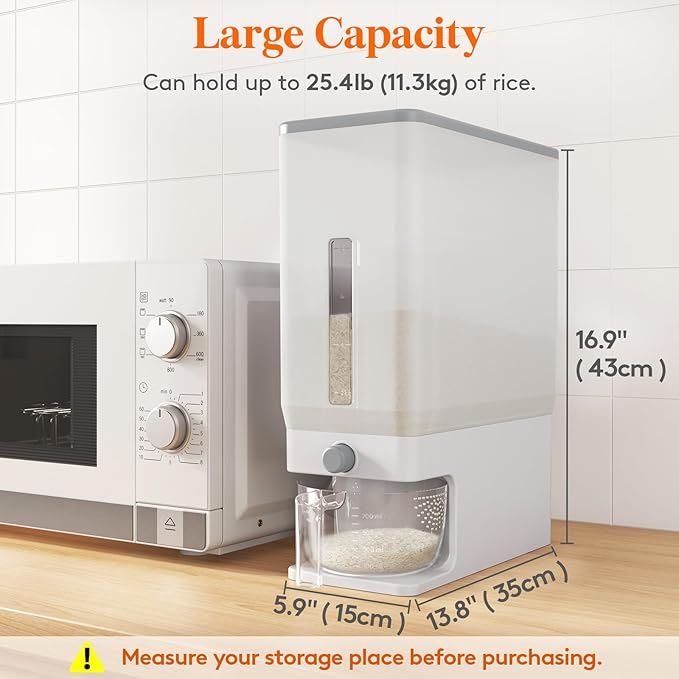 Lifewit 2 Pack Rice Dispenser 25 Lbs(11.3kg), 5.9 * 13.8 * 16.9 inches Rice Storage Container Sealed Moisture Proof with Measuring Cup for Kitchen Pantry Household, BPA-Free, Clear