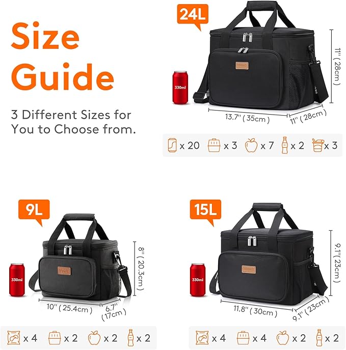 Lifewit Large Lunch Bag Insulated Lunch Box Soft Cooler Cooling Tote for Adult Men Women, Black 12-Can (9L)