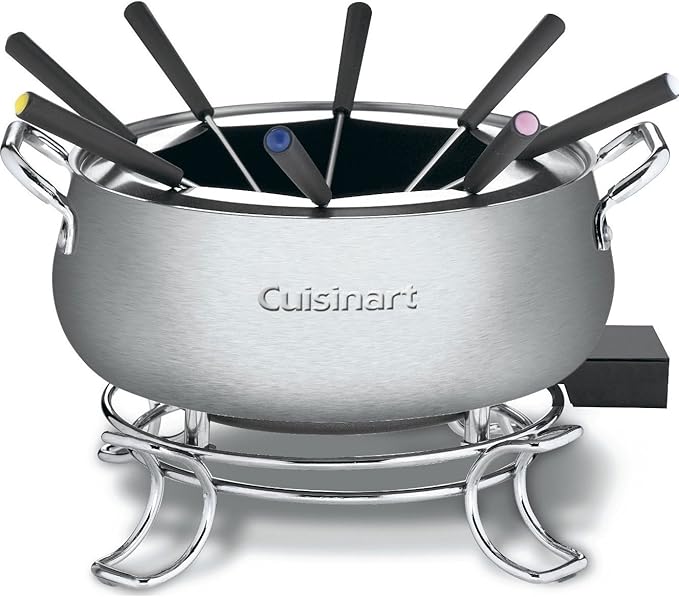 Cuisinart Fondue Pot, 3 Quart, For Chocolate, Cheese, Broth, Oil, Stainless Steel, CFO-3SSP1 & CTG-00-SMC Stainless Steel Measuring Cups, Set of 4,Silver