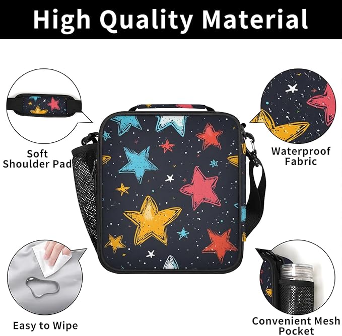 Colorful Stars Lunch Bag Personalized Lunch Bag Insulated Lunch Bag Reusable Lunch Box Picnic Travel Lunch Tote Bag Snack Bag
