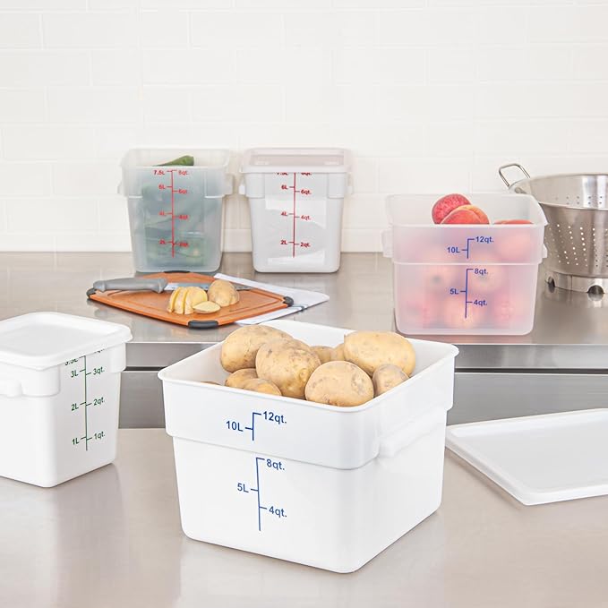 Restaurantware - Met Lux 12 Quart Food Storage Containers, 10 White Storage Containers - Lids Sold Separately, Blue Volume Markers, Dishwashable Containers, Side Handles, For Storing Foods