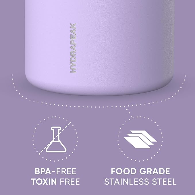 Hydrapeak 32oz Stainless Steel Vacuum Insulated Thermos Food Jar | Thermos for Hot Food and Cold Food, Wide Mouth Leak-Proof Soup Thermos for Adults, 10 Hours Hot and 16 Hours Cold (Lavender)