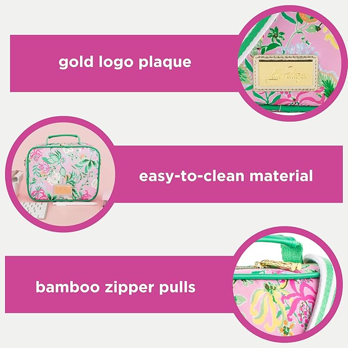Lilly Pulitzer Insulated Lunch Box for Women, Cute Lunch Cooler Bag with Adjustable/Removable Shoulder Strap, Via Amore Spritzer