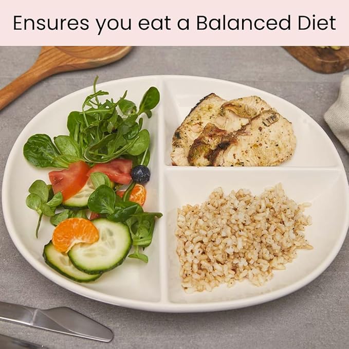 Uba Portion Control Plate (PORCELAIN) for Adults for Healthy Diet (2 Pack)
