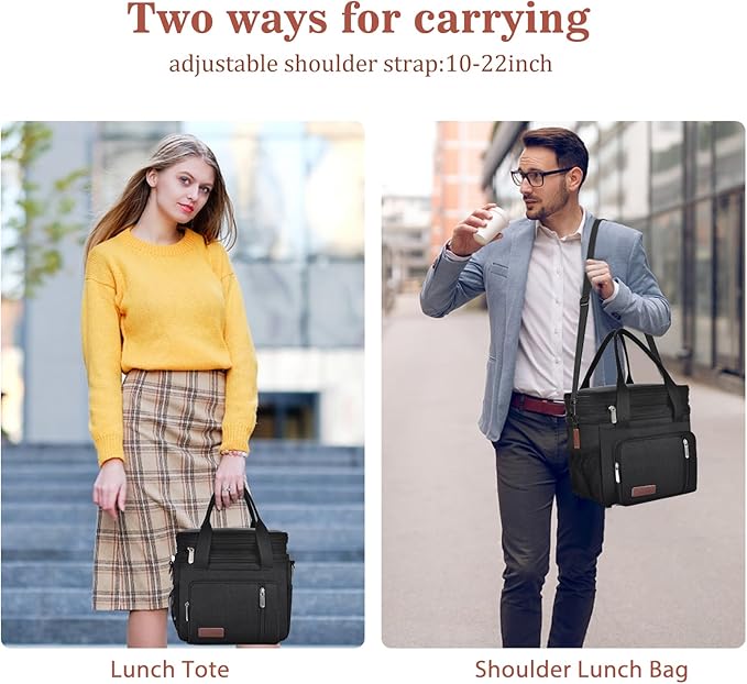 Lunch Box & Lunch Bag for Men Women, Large Insulated Adult Lunch Box Leakproof Lunchbox Cooler Bag for Work Picnic Beach,16L, Black