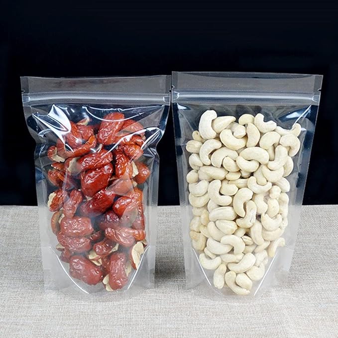 PABCK 100 Pack (Inside Size 3.15x2.87 inch) Clear Resealable Stand Up Bags Heat Seal Zipper Lock Reusable Storage Pouches for Zip Food Storage Lock Packaging with Tear Notches