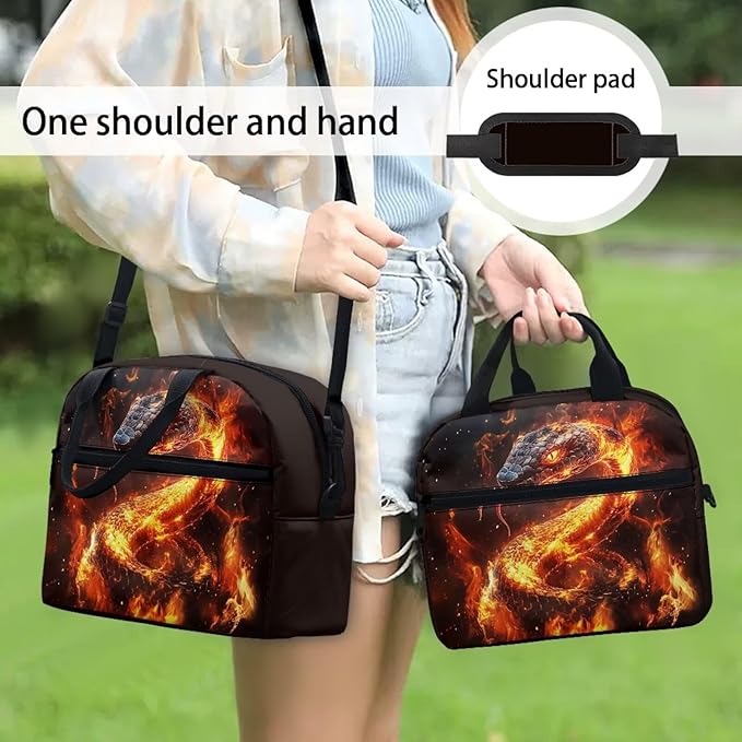 Showudesigns Snake Insulated Lunch Bag for Teen Boys Fire Lunch Box Lightweight Lunch Containers for School Work Office Travel Picnic Lunch Tote Box Thermal Meal Containers Black